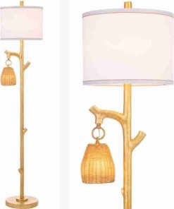 Lámpara de pie rústica tipo columna de madera