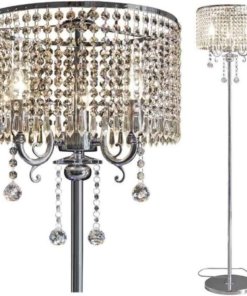 Lámpara de pie de cristal elegante, cromada