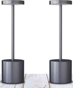 Juego de 2 lámparas de mesa LED inalámbricas de metal