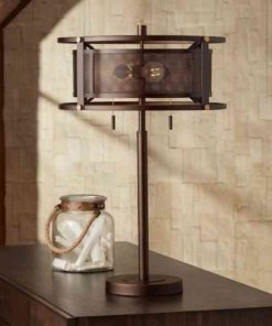 Lámpara de mesa industrial vintage de malla de metal, 73 cm