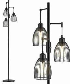 Lámpara de pie industrial de 3 cabezales con focos LED