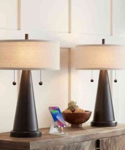 Lámpara de mesa rústica de 58 cm con puerto USB