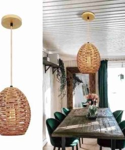 Lámpara colgante de ratán tejida ajustable estilo boho