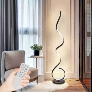 Lámpara de pie LED en espiral con control remoto, negra