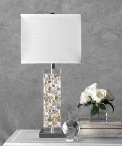 Lámpara de mesa moderna de 74 cm, níquel satinado y blanco