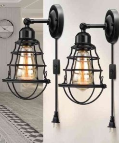 Lámpara de pared industrial con enchufe estilo granja, negra