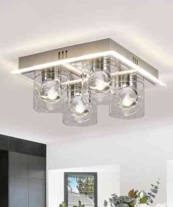 Lámpara de techo LED de cristal empotrada, 4 luces