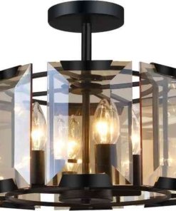 Lámpara de techo redonda semiempotrada negra mate, 4 luces