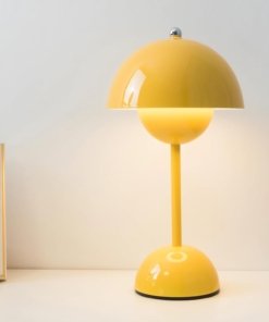 Lámpara de mesa moderna en forma de hongo, amarilla