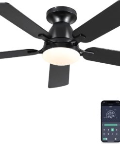 Ventilador de techo con luz, negro y madera