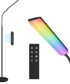 Lámpara de pie LED RGB de esquina con control remoto, blanca