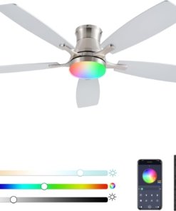 Ventilador de techo con luz y control remoto, níquel, modelo C