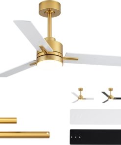 Ventilador de techo de bajo perfil de 107 cm, dorado y blanco