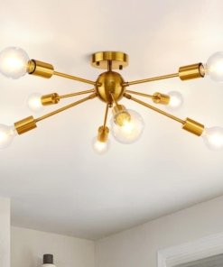 Lámpara Sputnik industrial dorada, 8 luces