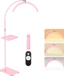 Lámpara para extensión de pestañas con bandeja, rosa