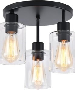 Lámpara colgante industrial negra mate, 3 luces