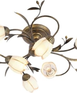 Lámpara de techo semiempotrada de flores, bronce, 6 luces
