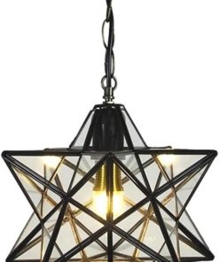Lámpara colgante estrella morava de vidrio, 30 cm, bronce