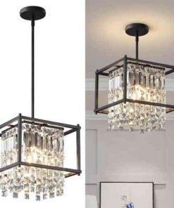 Lámpara colgante industrial cuadrada de 30 cm, negra, 4 luces