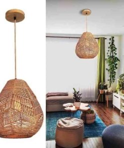 Lámpara colgante de ratán boho ajustable