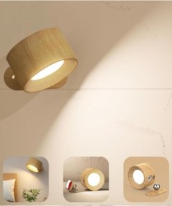 Aplique de pared LED a batería con 3 modos, acabado madera