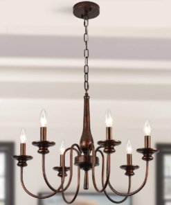 Candil estilo granja dorado para isla de cocina, 61 cm, 6 luces