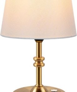 Lámpara de mesa pequeña inalámbrica regulable, blanca y dorada