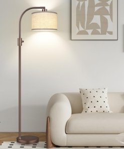 Lámpara de pie regulable con foco LED de 1200 lúmenes, lino