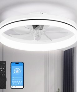 Ventilador de techo con luz y control remoto, blanco aluminio