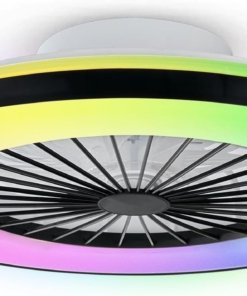Lámpara de techo LED con ventilador y luz RGB, negra, 51 cm