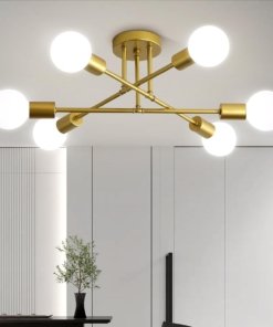 Lámpara de techo moderna dorada, 6 luces