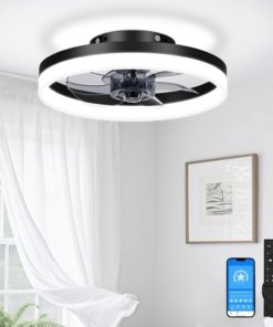 Ventilador de techo pequeño de 33 cm con luz, negro