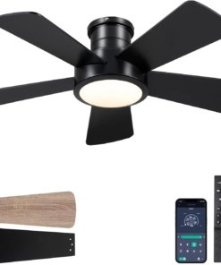 Ventilador de techo con luz de 102 cm, negro