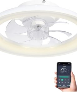 Ventilador de techo de 51 cm con luz, montaje empotrado, blanco