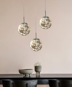 Lámpara colgante de cristal moderna gris, 3 luces