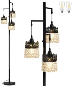 Lámpara de pie de cristal de 175 cm con atenuador, blanca