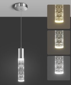 Lámpara colgante LED de cristal para isla de cocina, cromo