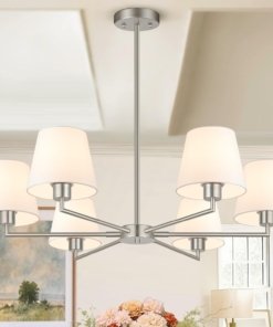 Candil para comedor de níquel cepillado, 91 cm, 6 luces