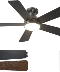 Ventilador de techo con luz y control remoto, negro, modelo B
