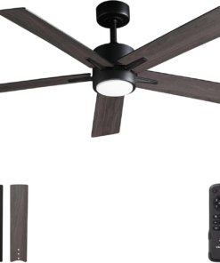 Ventilador de techo con luz y control, negro y nogal, 5 aspas