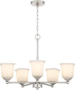 Candil colgante de 5 luces con cristal, blanco, modelo Nox