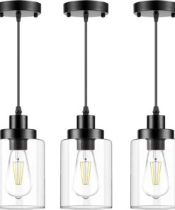 Lámpara colgante industrial de vidrio negra, 3 luces