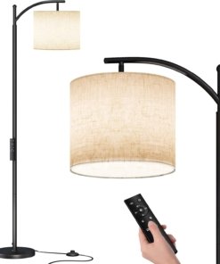 Lámpara de pie de arco moderna con control remoto, blanco hueso