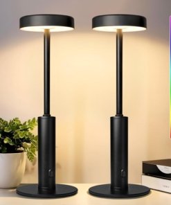 Paquete de 2 lámparas de mesa pequeñas recargables, negras