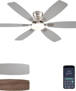Ventilador de techo con luz y control remoto, níquel, modelo B