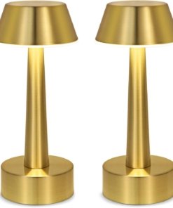 Paquete de 2 lámparas de mesa pequeñas inalámbricas, doradas