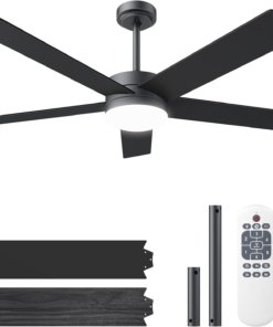Ventilador de techo con luz y control remoto, negro y madera