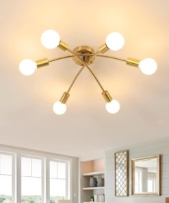 Lámpara Sputnik dorada de brazos curvos, 6 luces