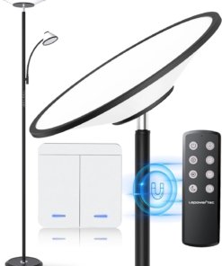 Lámpara de pie LED brillante con control remoto, blanca