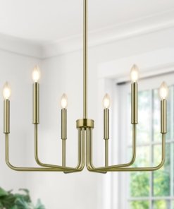 Candil estilo granja para comedor, latón, 6 luces